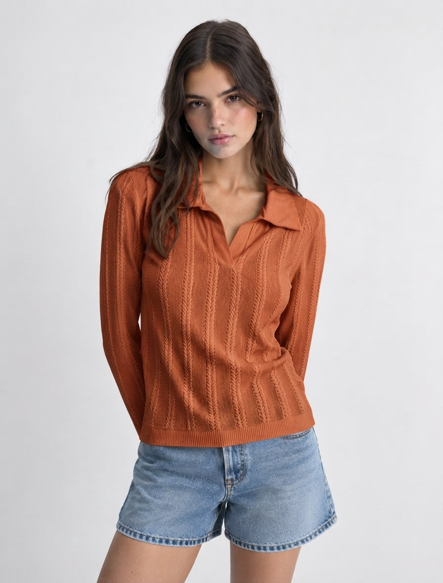 Blusa Manga Larga Trenzada Cuello Sport