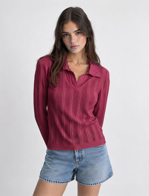 Blusa Manga Larga Trenzada Cuello Sport