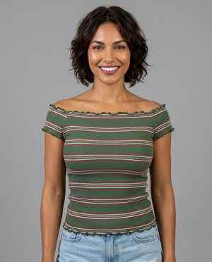 Striped Ribbed Off-Shoulder Top Viva Rouss