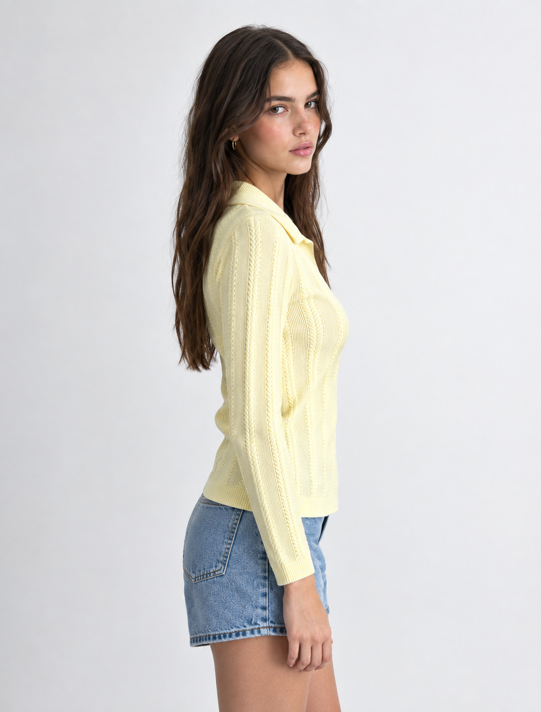 Blusa Manga Larga Trenzada Cuello Sport