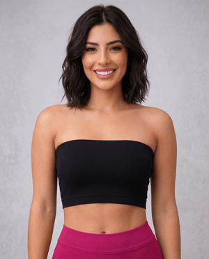Strapless Ribbed Bandeau Top Negro Viva Rouss