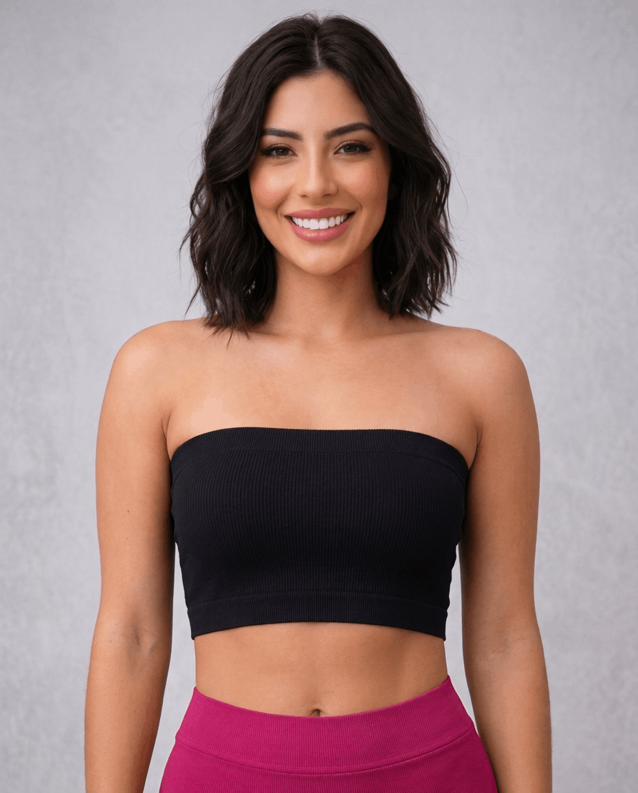 Strapless Ribbed Bandeau Top Negro Viva Rouss