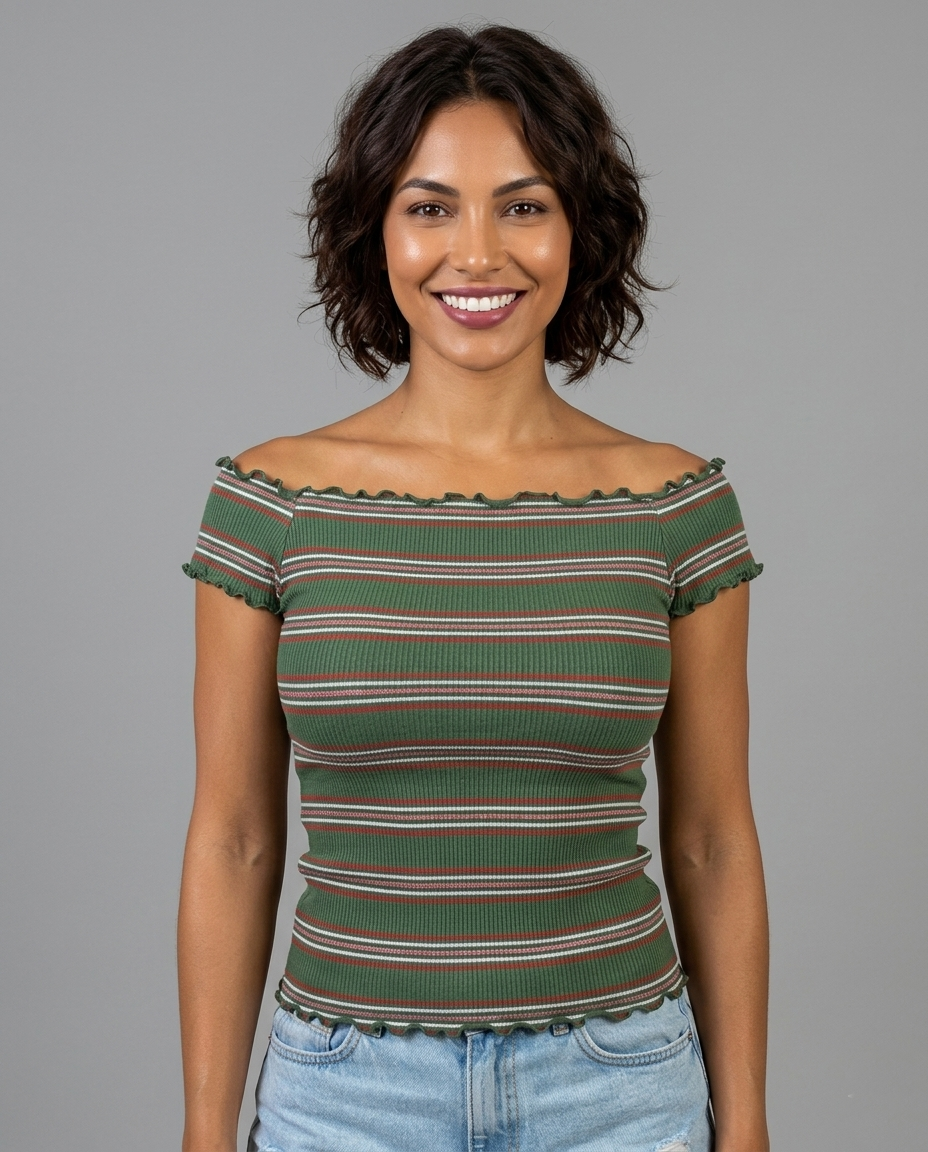 Striped Ribbed Off-Shoulder Top  Viva Rouss