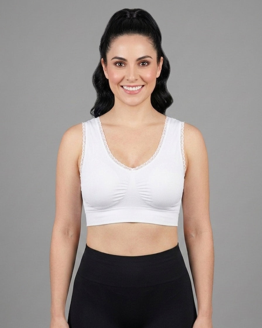 V-Neck Lace Bralette Top Blanco Viva Rouss