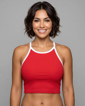 White Bias Tape Strap Top Rojo Viva Rouss